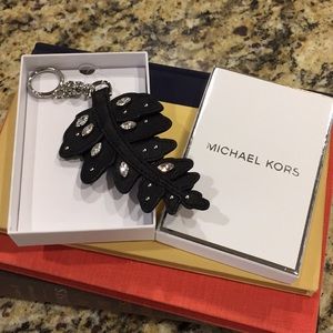Michael Kors Black Fern Leather Charm Key Fob/New